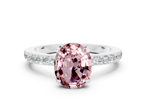 White gold Oval Cut Morganite Pavé Engagement Ring with Round  Accents and Prong Setting