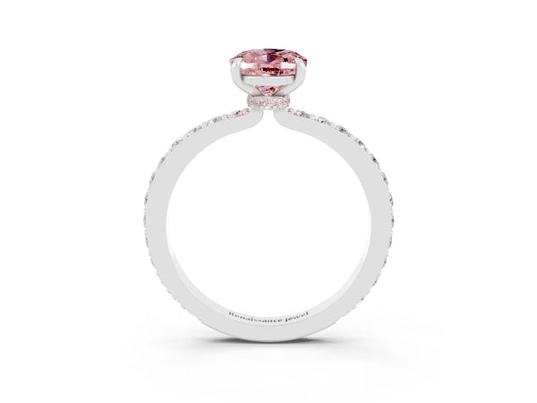 Platinum Oval Cut Morganite Pavé Engagement Ring with Round  Accents and Prong Setting
