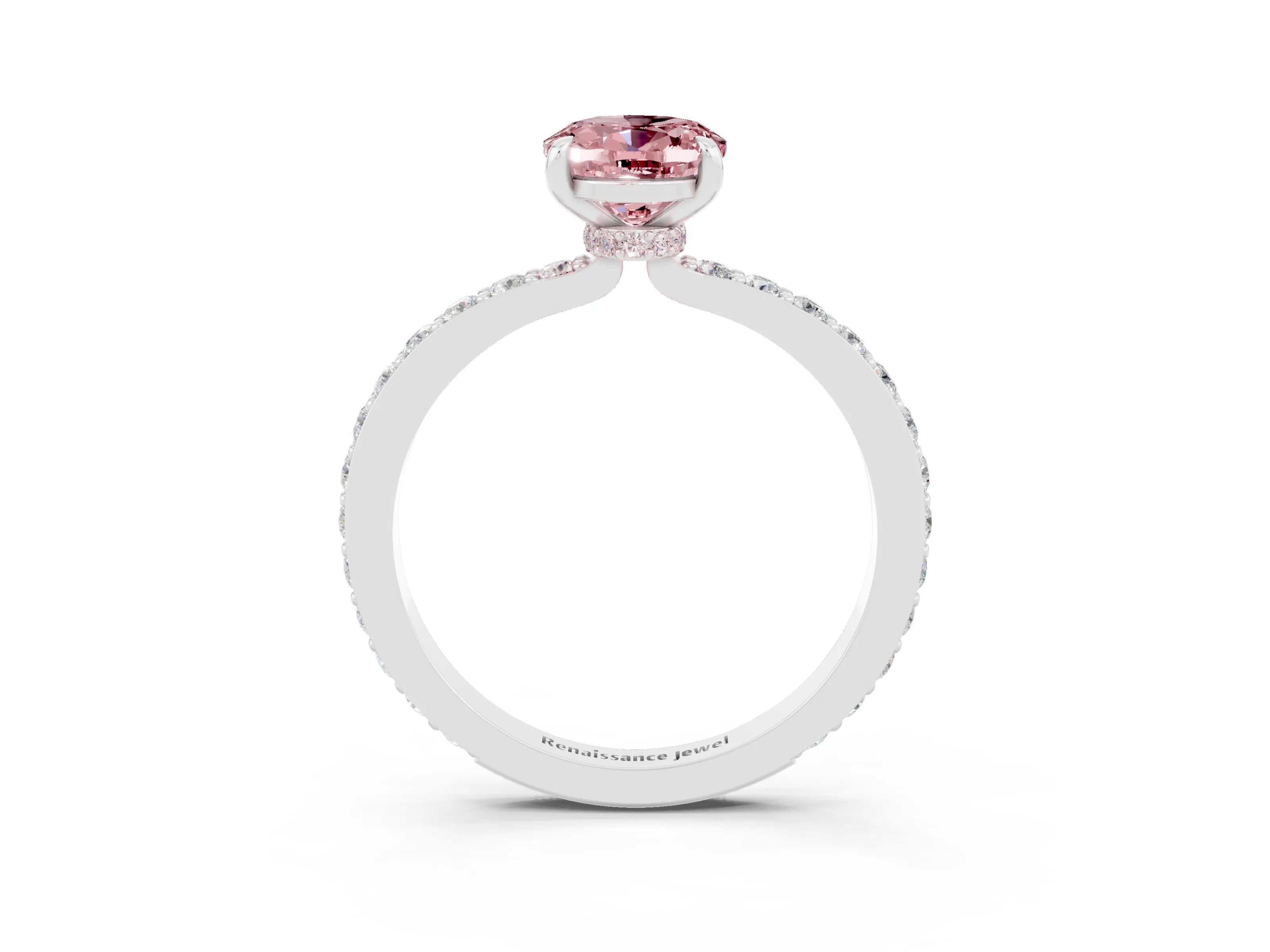 White gold Oval Cut Morganite Pavé Engagement Ring with Round  Accents and Prong Setting_27