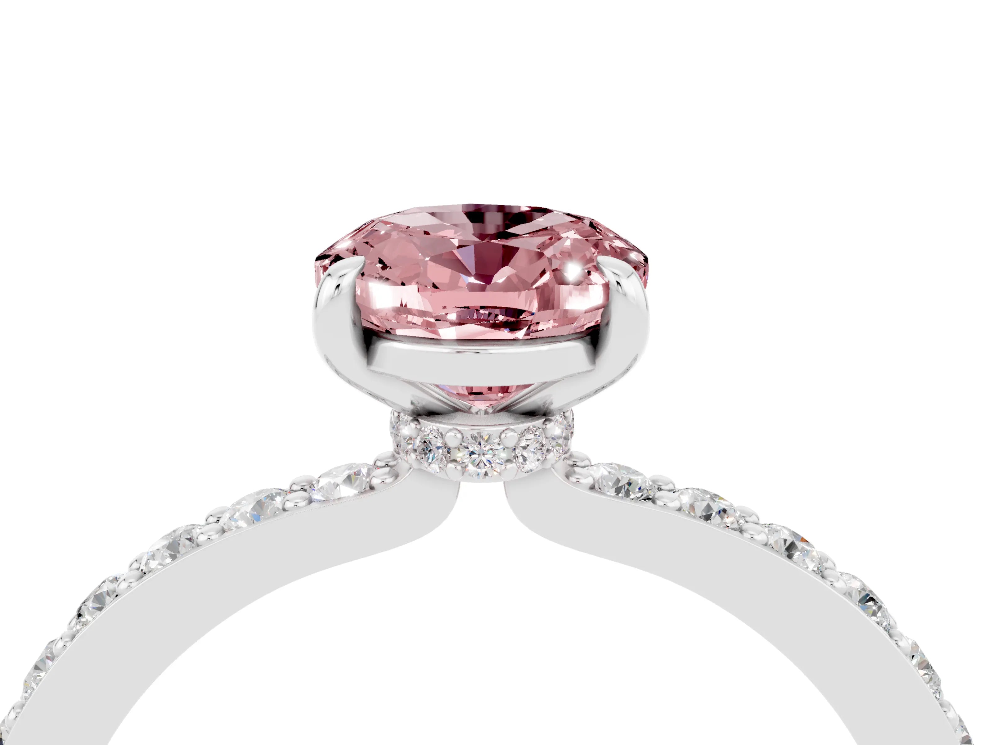 White gold Oval Cut Morganite Pavé Engagement Ring with Round  Accents and Prong Setting_28