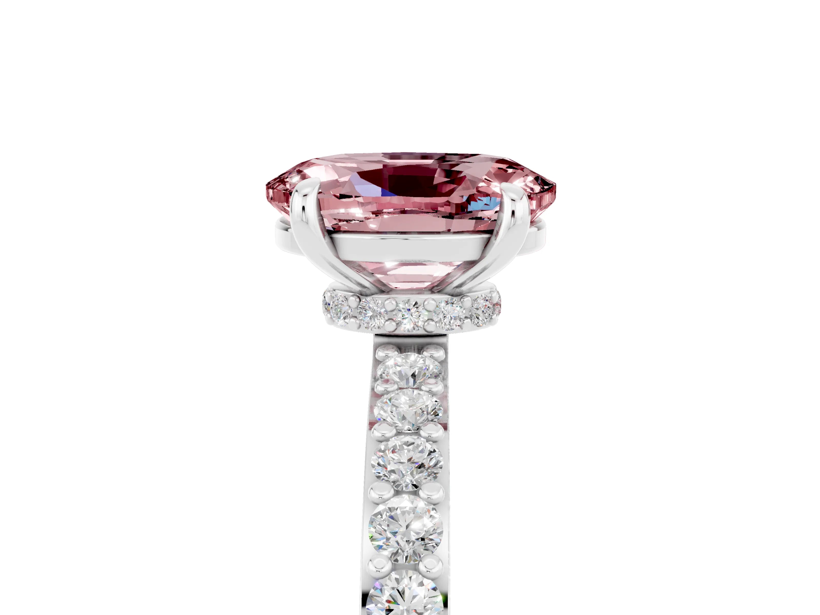 White gold Oval Cut Morganite Pavé Engagement Ring with Round  Accents and Prong Setting_29