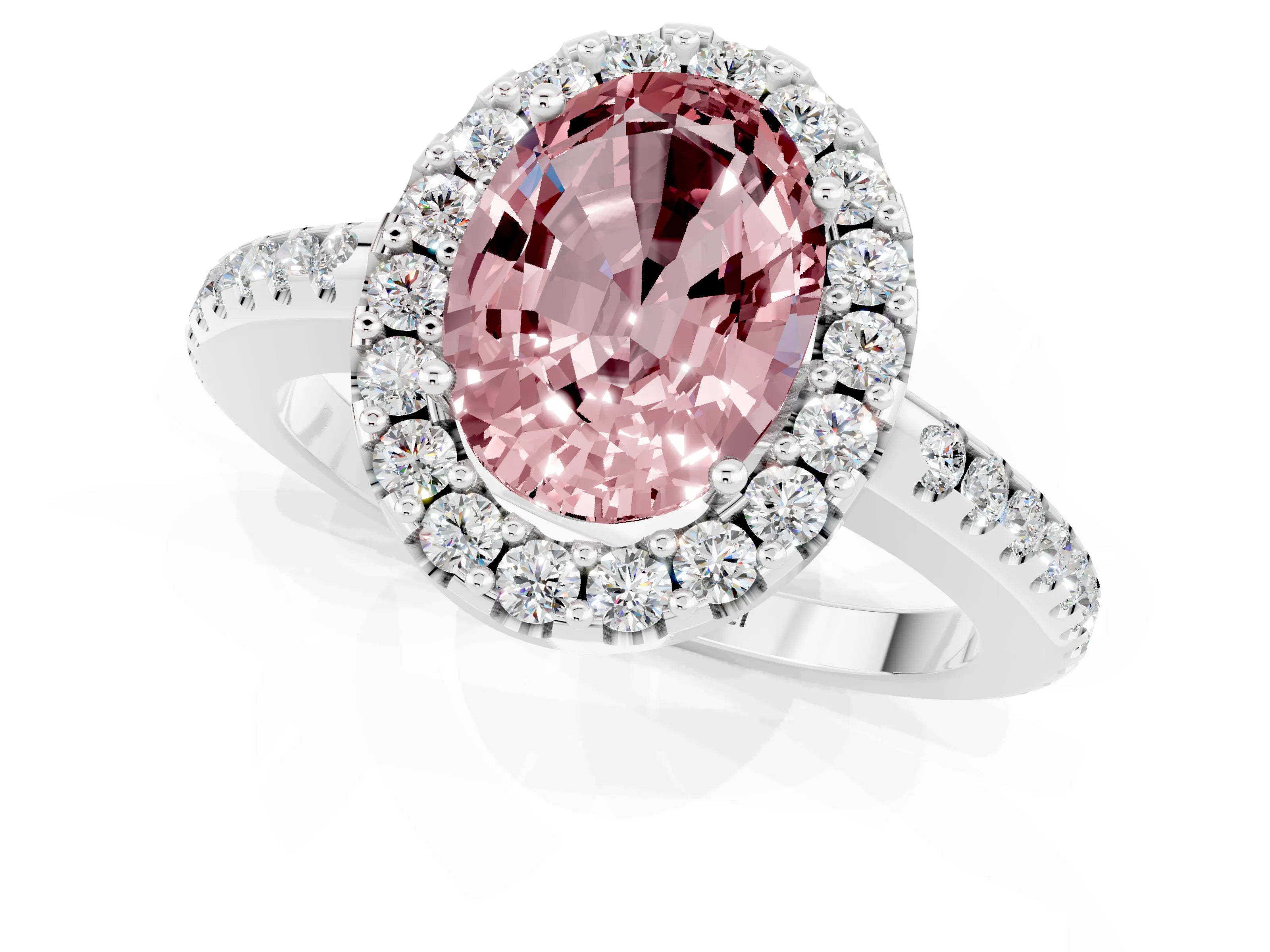 White gold Oval Cut Morganite Pavé Halo Ring with Four-Prong Setting_13