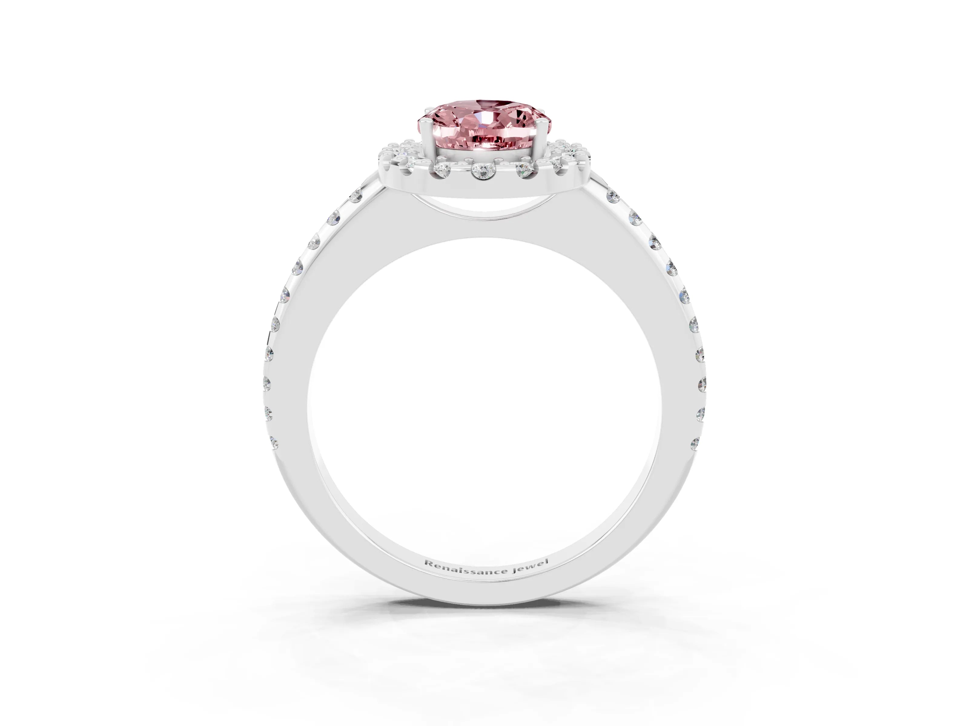 White gold Oval Cut Morganite Pavé Halo Ring with Four-Prong Setting_15