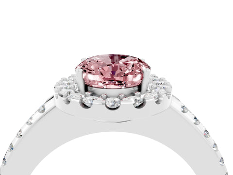 White gold Oval Cut Morganite Pavé Halo Ring with Four-Prong Setting_16