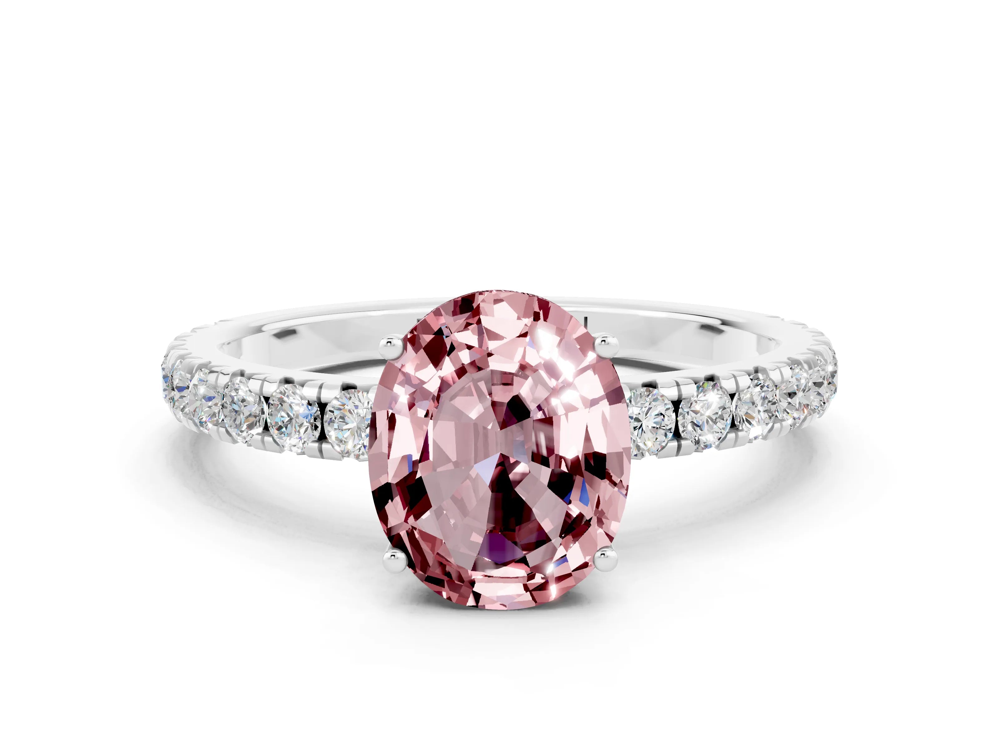 White gold Oval Cut Morganite Pavé Solitaire Engagement Ring with Four-Prong Setting_12