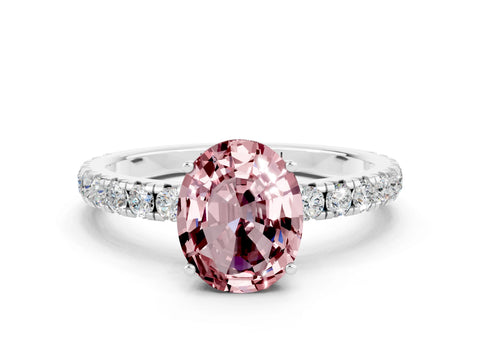 White gold Oval Cut Morganite Pavé Solitaire Engagement Ring with Four-Prong Setting_12
