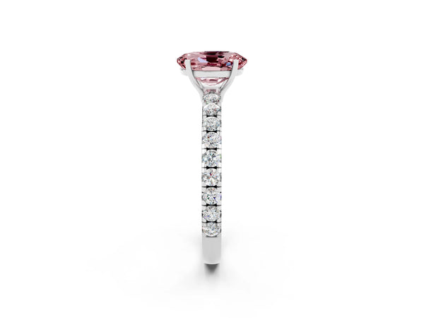 Platinum Oval Cut Morganite Pavé Solitaire Engagement Ring with Four-Prong Setting