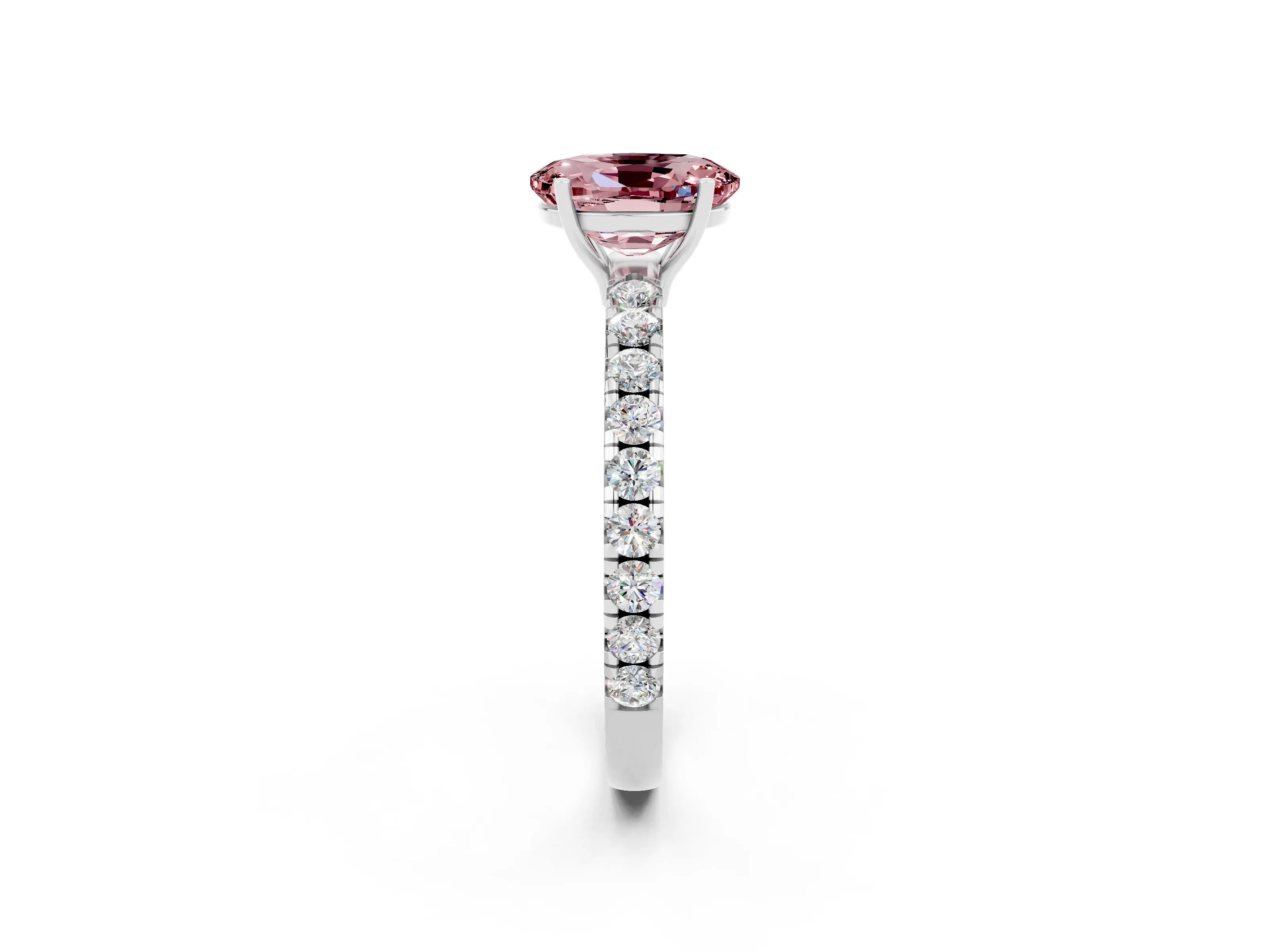 White gold Oval Cut Morganite Pavé Solitaire Engagement Ring with Four-Prong Setting_14