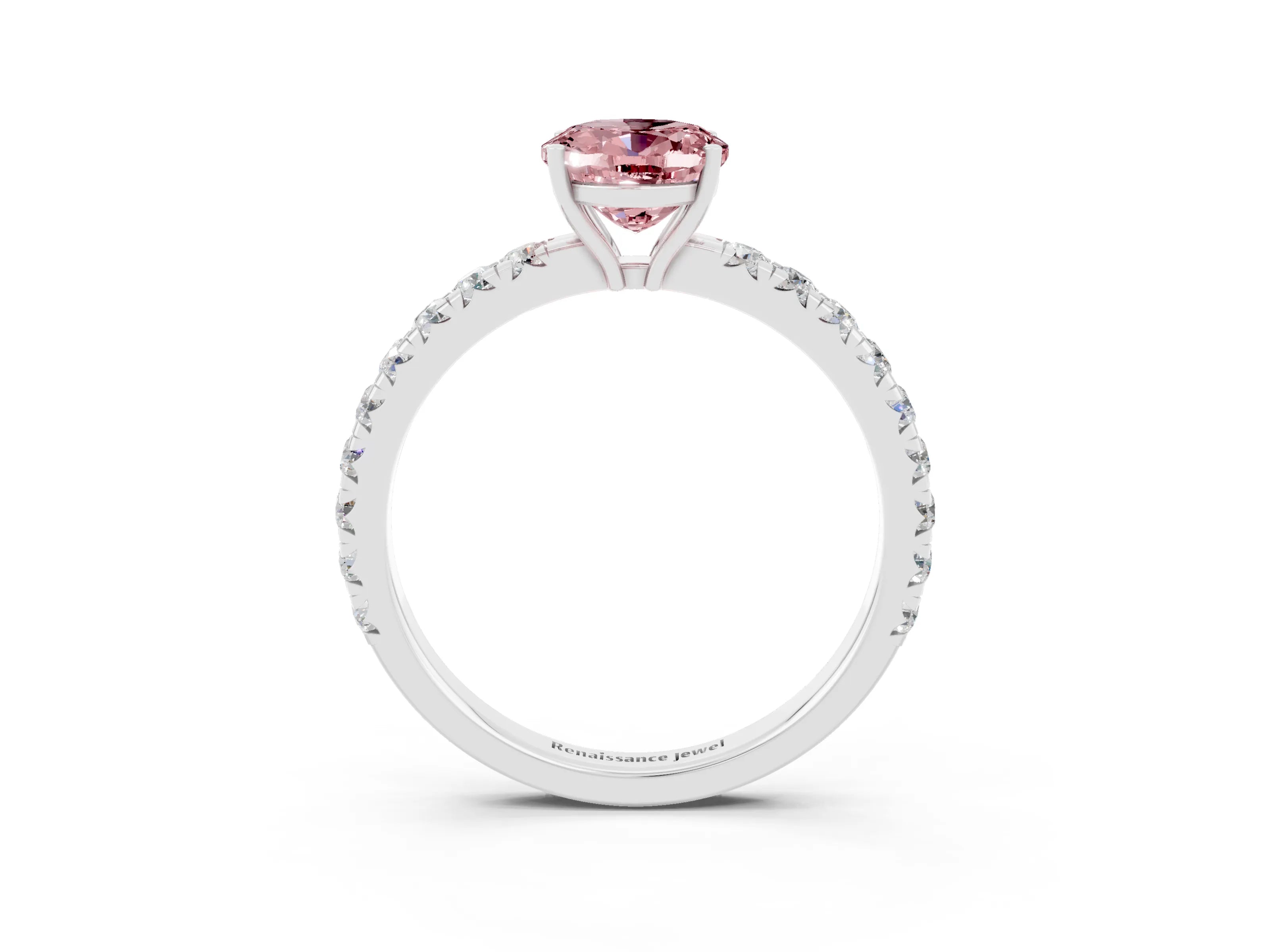 White gold Oval Cut Morganite Pavé Solitaire Engagement Ring with Four-Prong Setting_15