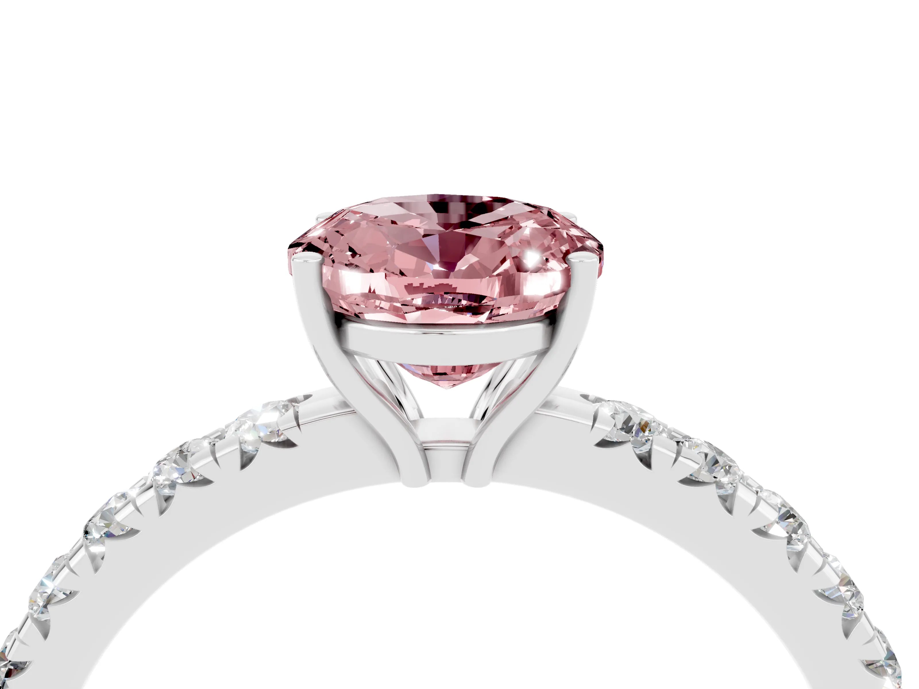 White gold Oval Cut Morganite Pavé Solitaire Engagement Ring with Four-Prong Setting_16