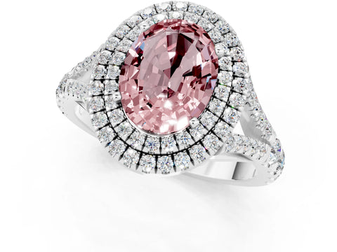 White gold Oval Cut Morganite Pavé Split Shank Double Halo Engagement Ring_1