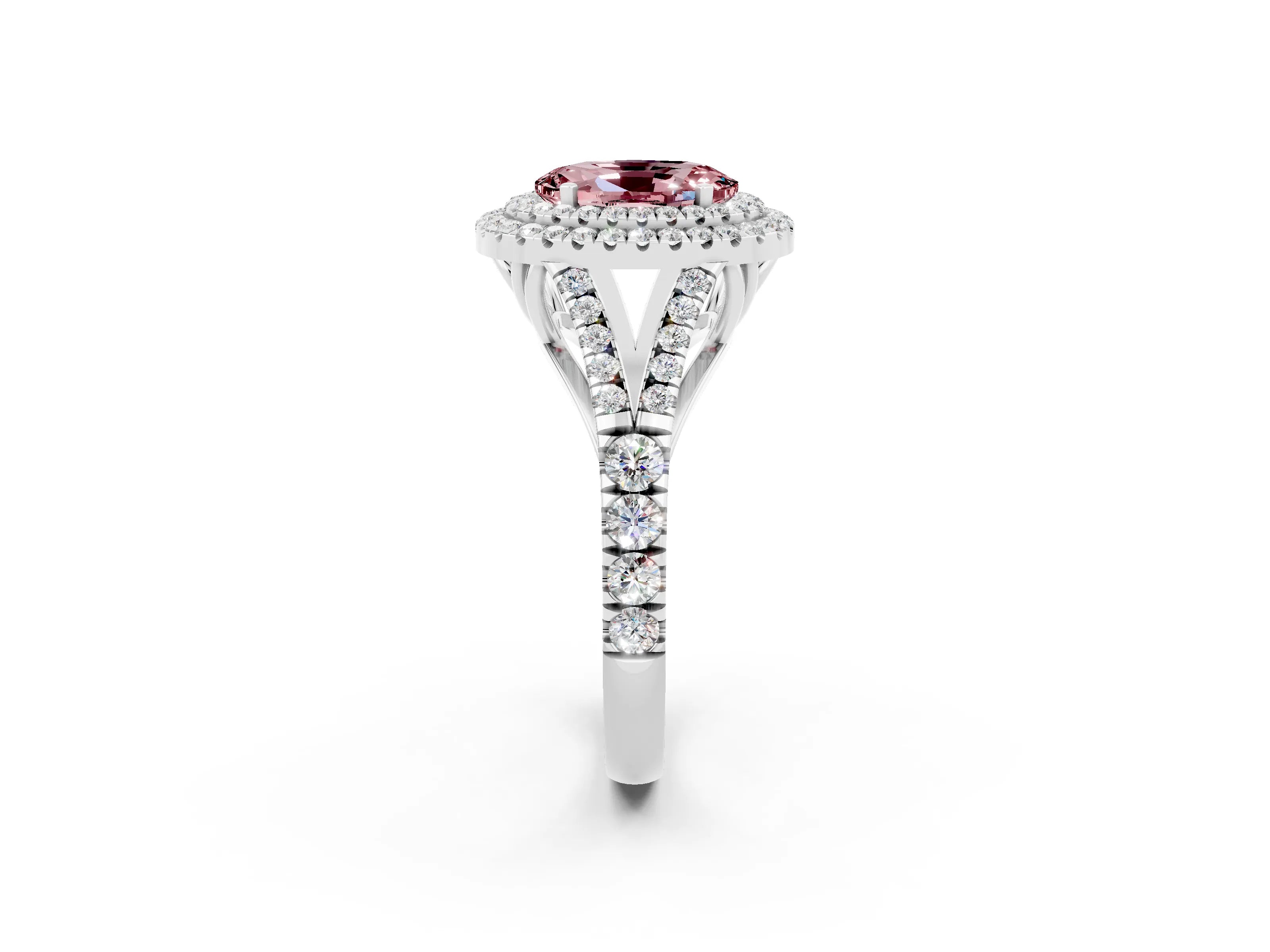 White gold Oval Cut Morganite Pavé Split Shank Double Halo Engagement Ring_2