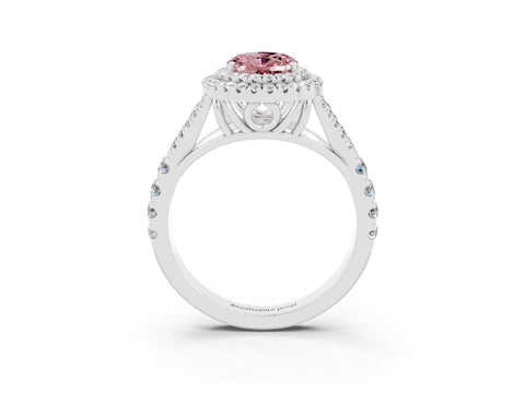 White gold Oval Cut Morganite Pavé Split Shank Double Halo Engagement Ring_3