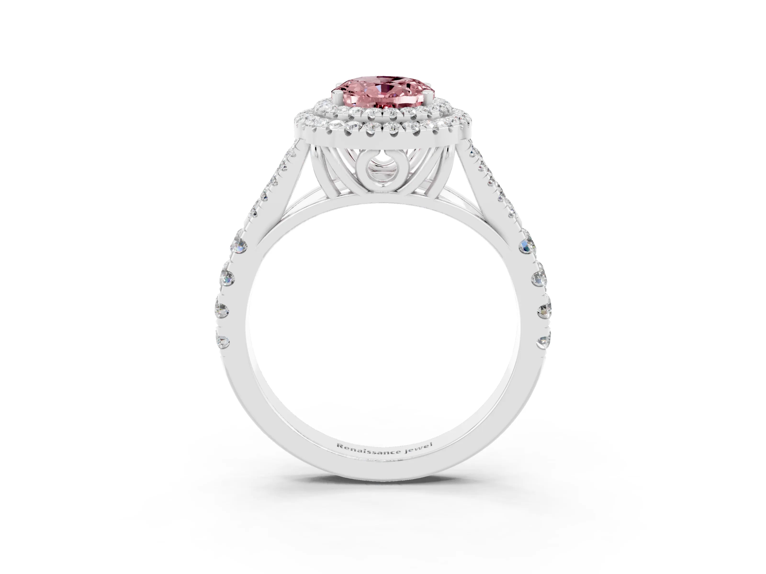 White gold Oval Cut Morganite Pavé Split Shank Double Halo Engagement Ring_3