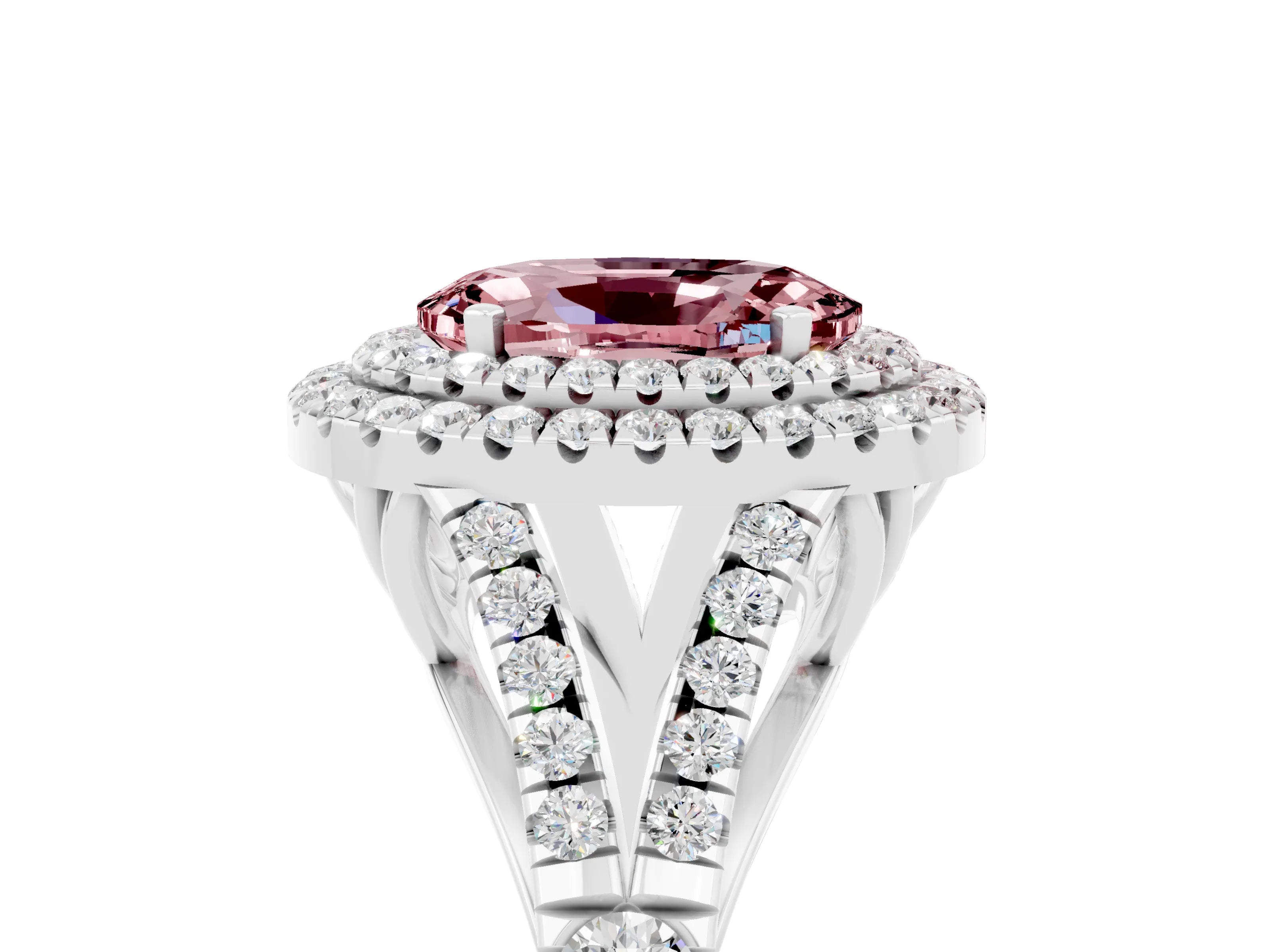 White gold Oval Cut Morganite Pavé Split Shank Double Halo Engagement Ring_5