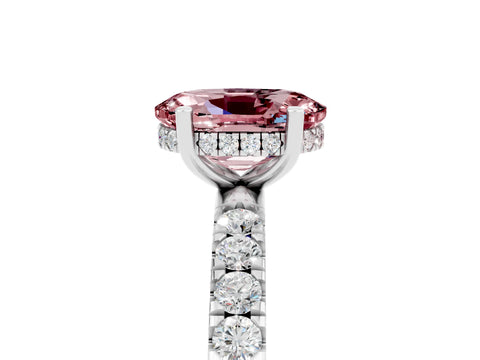 White gold Oval Cut Morganite Pave Band Solitaire Ring with Four-Prong Setting_17