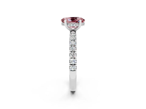 White gold Oval Cut Morganite Pave Band Solitaire Ring with Four-Prong Setting_26