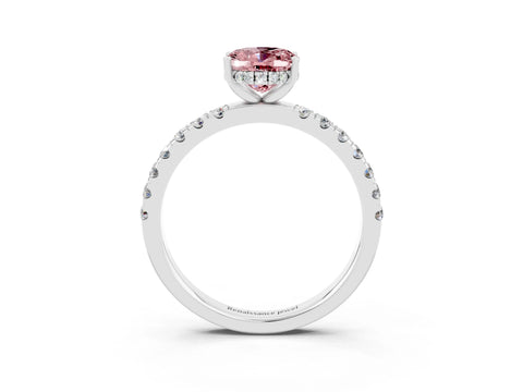 White gold Oval Cut Morganite Pave Band Solitaire Ring with Four-Prong Setting_27