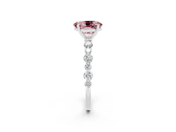 Platinum Oval Cut Morganite Prong Set Engagement Ring with Pavé Band