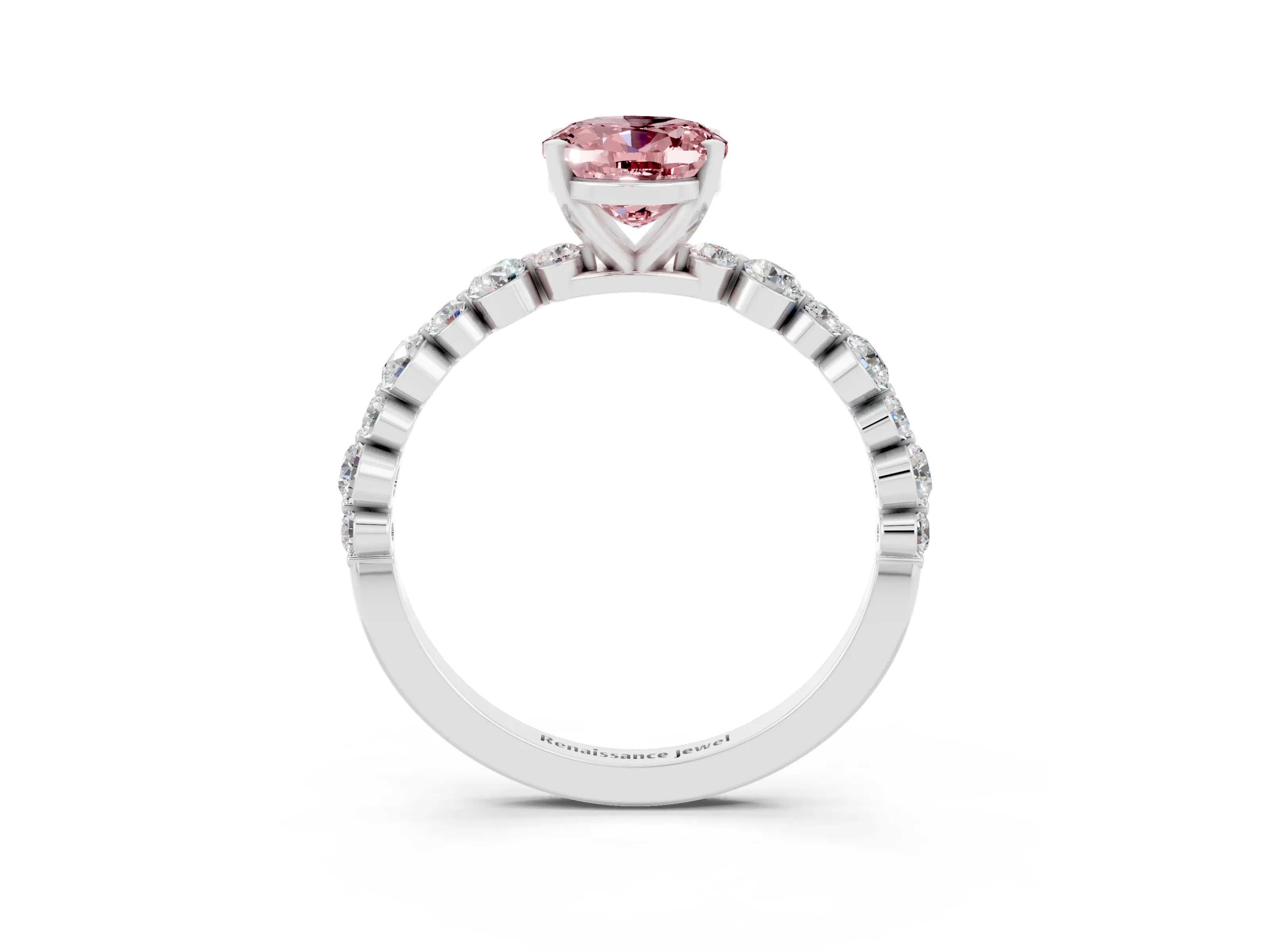 White gold Oval Cut Morganite Prong Set Engagement Ring with Pavé Band_3