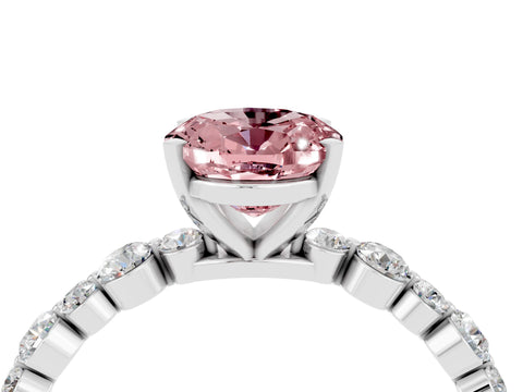 White gold Oval Cut Morganite Prong Set Engagement Ring with Pavé Band_4