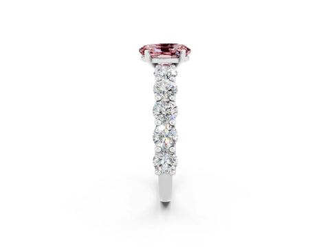 White gold Oval Cut Morganite Prong Setting with Side Stones on a Pave Band_2