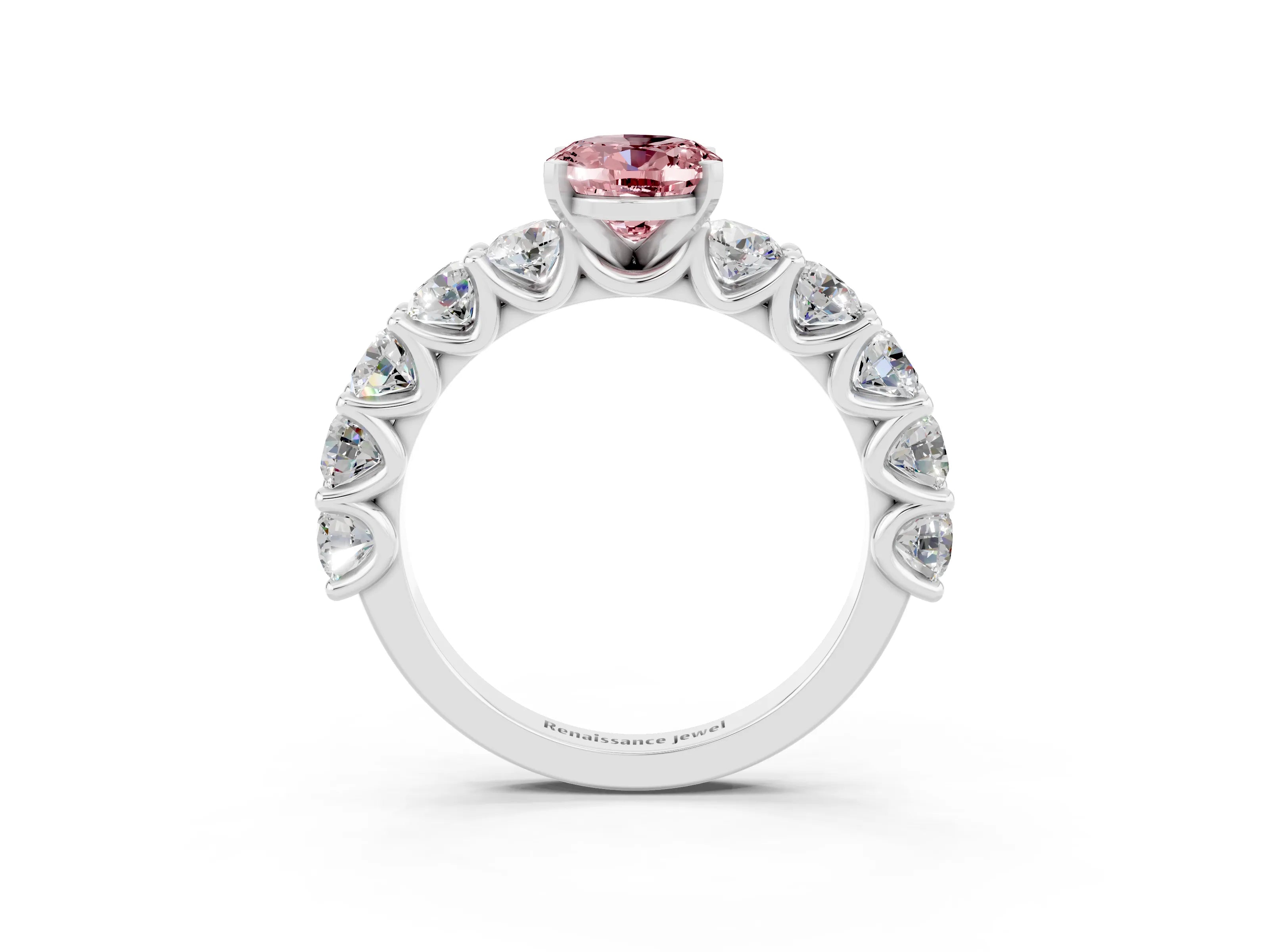 White gold Oval Cut Morganite Prong Setting with Side Stones on a Pave Band_3