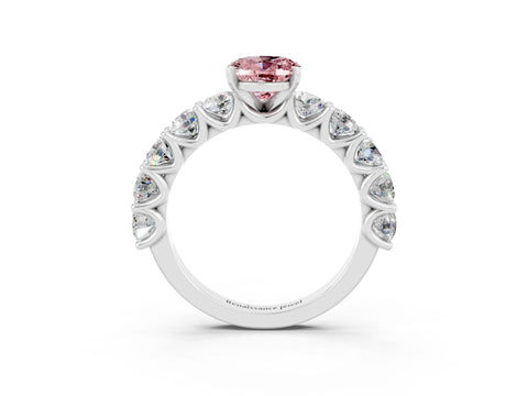 White gold Oval Cut Morganite Prong Setting with Side Stones on a Pave Band_3
