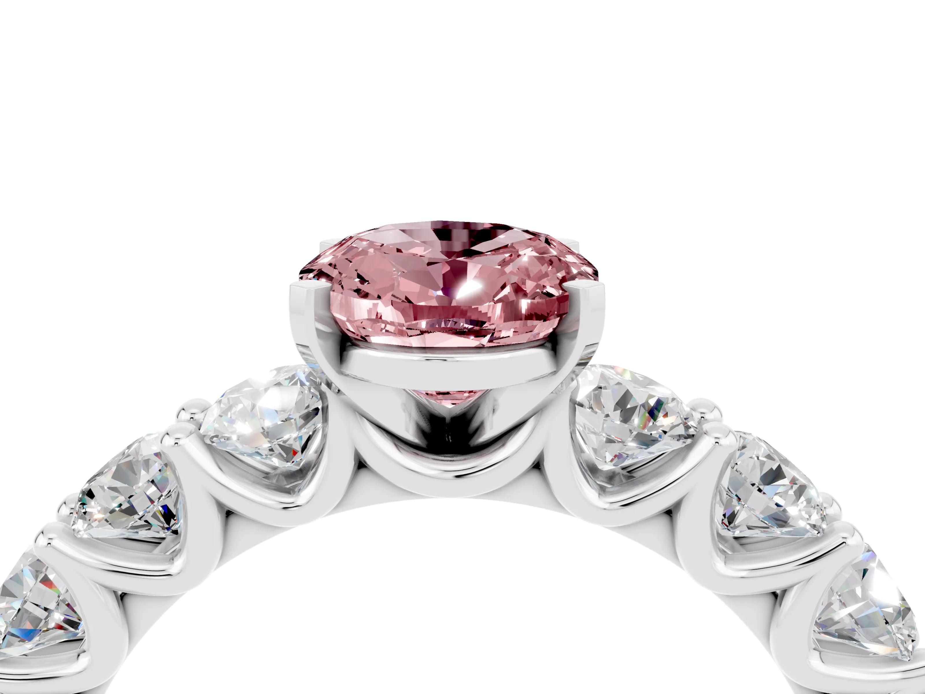 White gold Oval Cut Morganite Prong Setting with Side Stones on a Pave Band_4