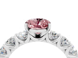 White gold Oval Cut Morganite Prong Setting with Side Stones on a Pave Band_4