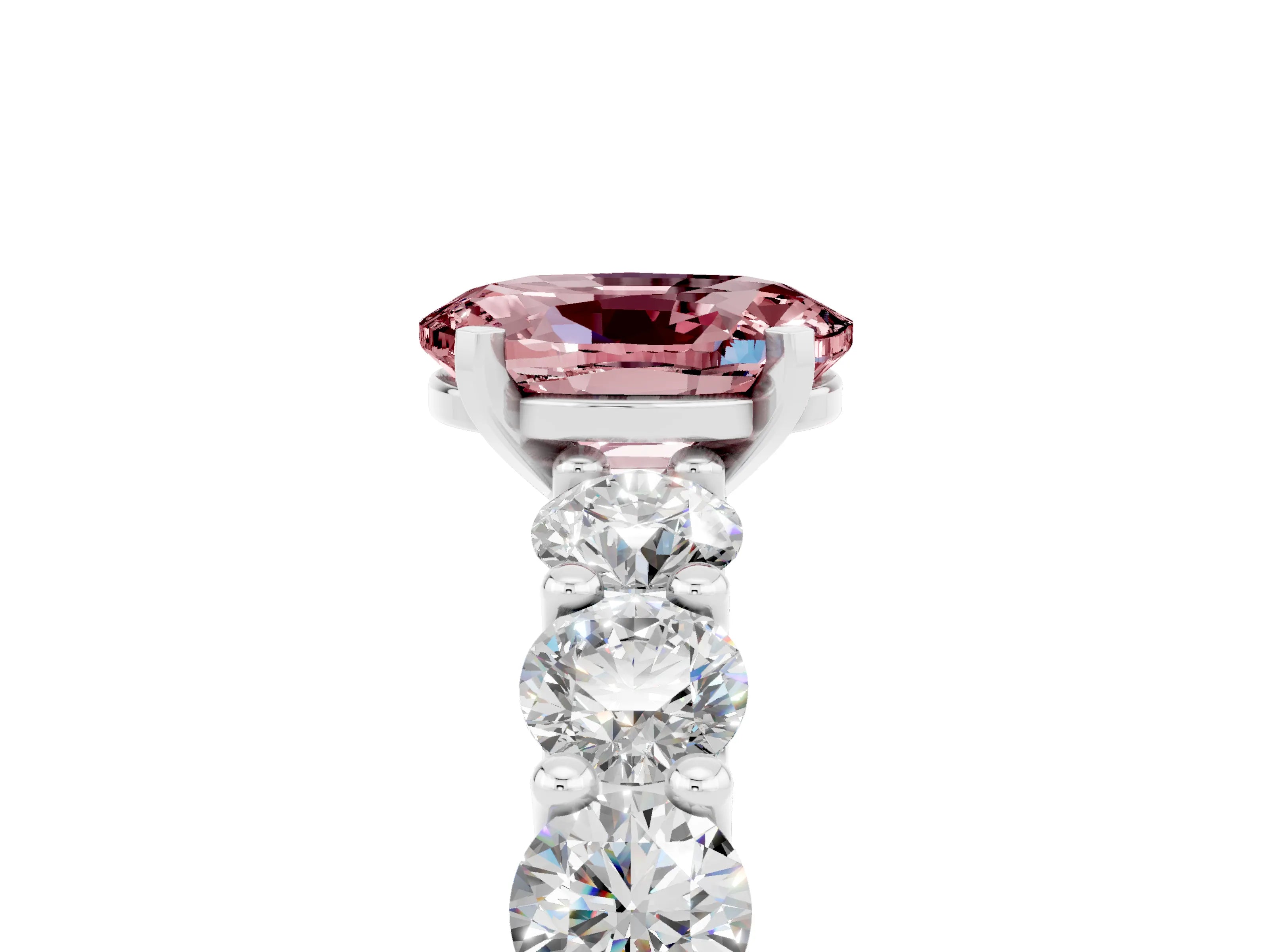White gold Oval Cut Morganite Prong Setting with Side Stones on a Pave Band_5
