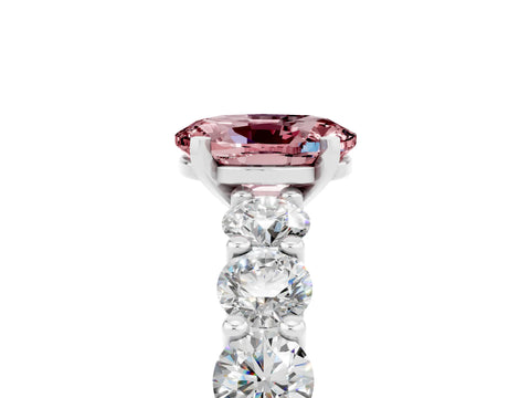 White gold Oval Cut Morganite Prong Setting with Side Stones on a Pave Band_5