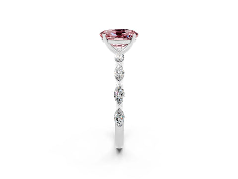 White gold Oval Cut Morganite Ring with Marquise Side Stones and Prong Setting_2