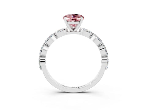 White gold Oval Cut Morganite Ring with Marquise Side Stones and Prong Setting_3