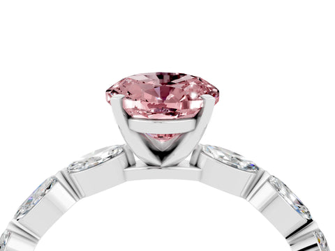 White gold Oval Cut Morganite Ring with Marquise Side Stones and Prong Setting_4