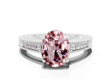 White gold Oval Cut Morganite Ring with Milgrain Pavé Band and Four-Prong Setting_12