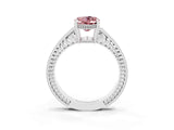 White gold Oval Cut Morganite Ring with Milgrain Pavé Band and Four-Prong Setting_15