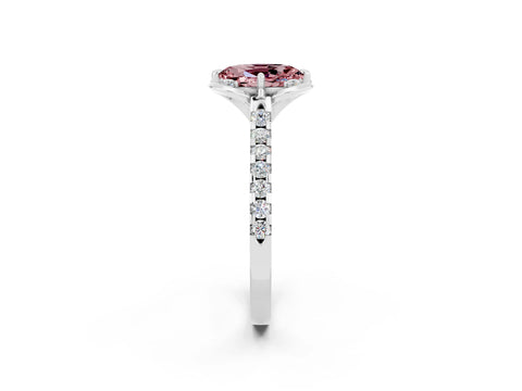 White gold Oval Cut Morganite Ring with Pavé Band and Floral Prong Setting_2
