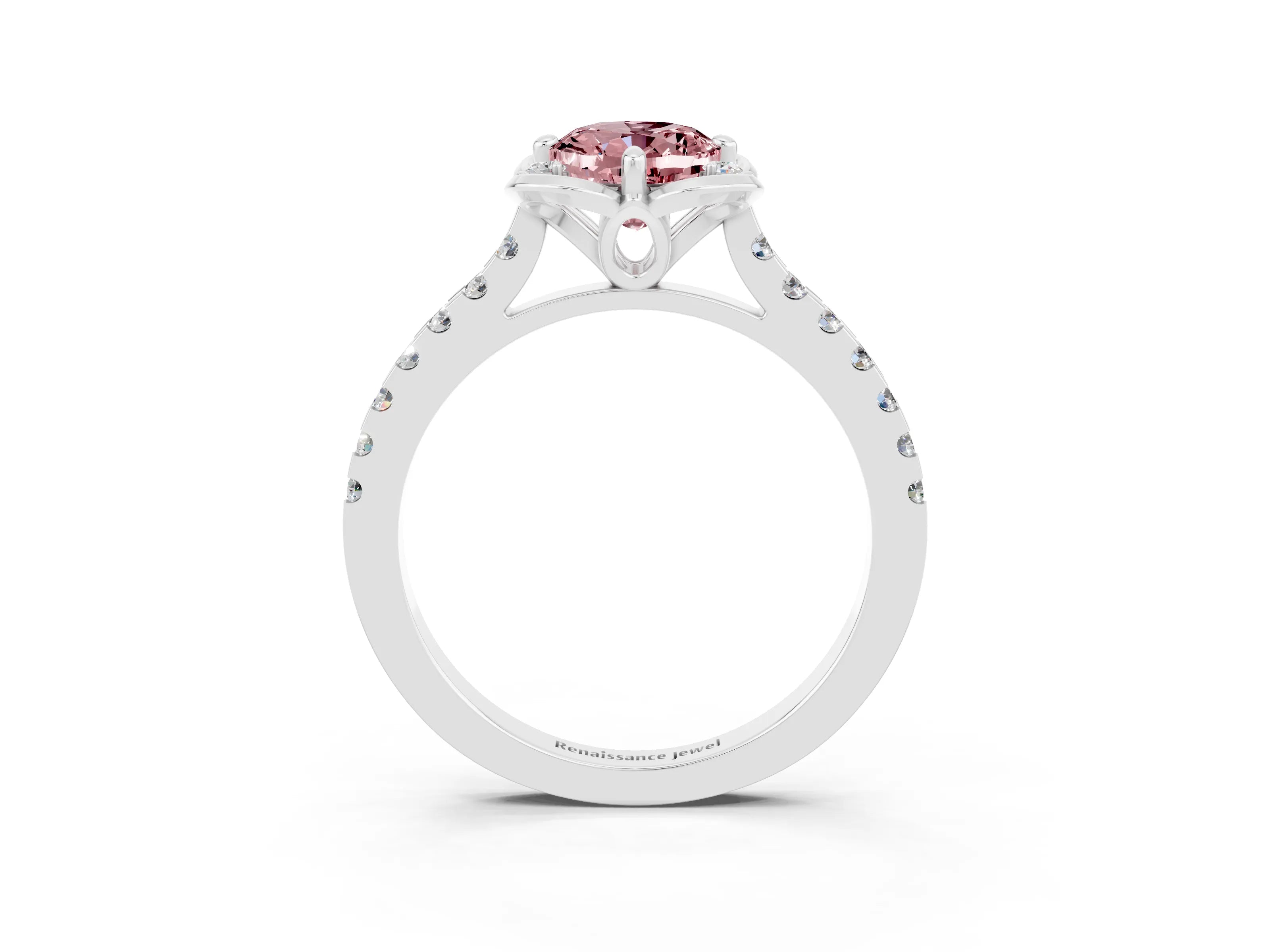 White gold Oval Cut Morganite Ring with Pavé Band and Floral Prong Setting_3