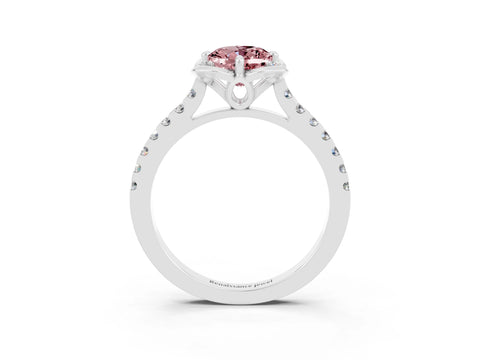 White gold Oval Cut Morganite Ring with Pavé Band and Floral Prong Setting_3