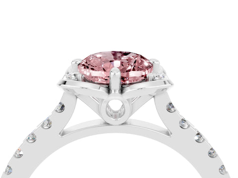 White gold Oval Cut Morganite Ring with Pavé Band and Floral Prong Setting_4