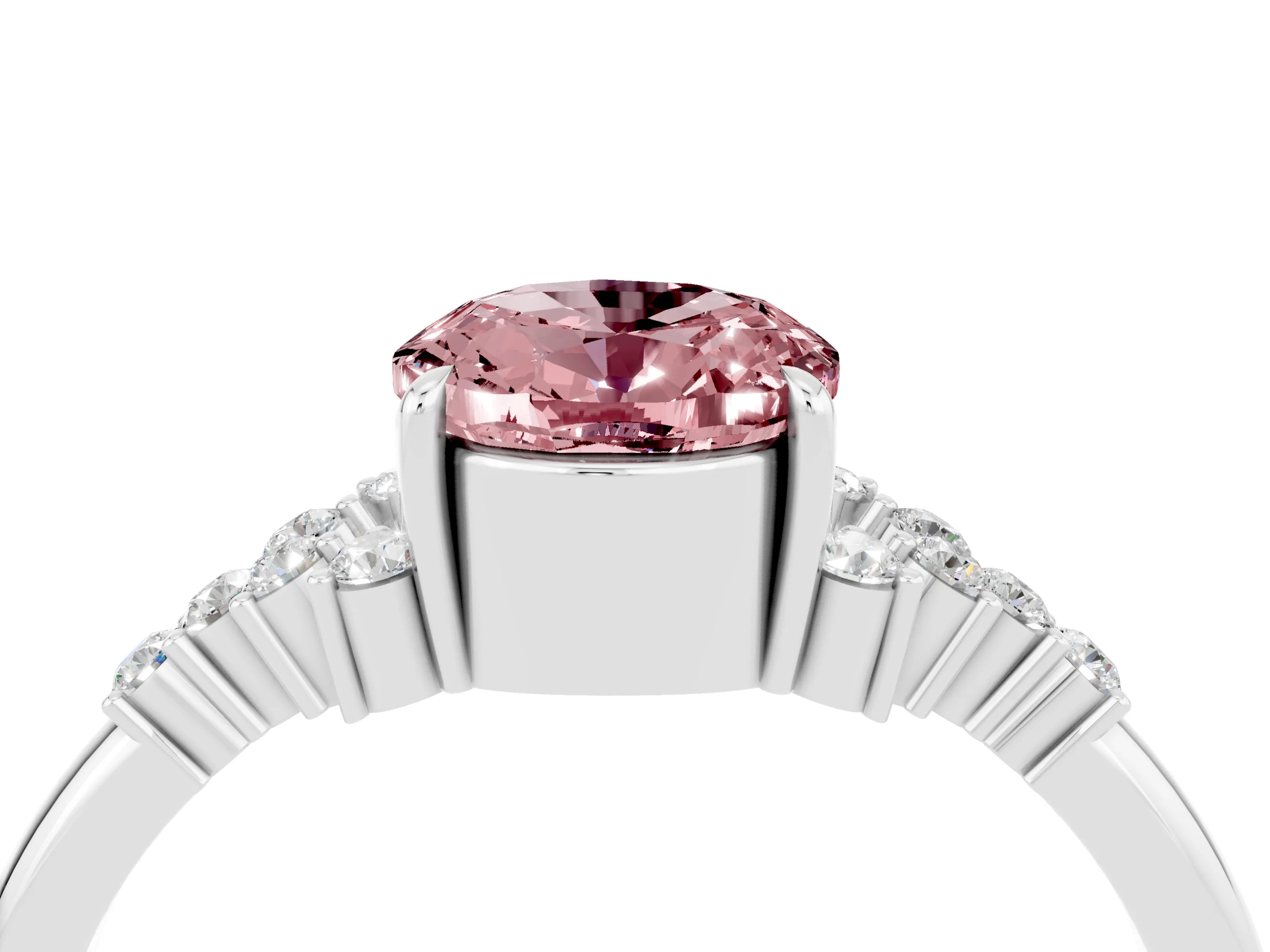 White gold Oval Cut Morganite Ring with Side Stones and Four-Prong Setting_100