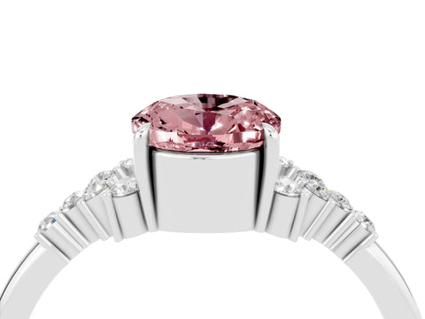 White gold Oval Cut Morganite Ring with Side Stones and Four-Prong Setting_100