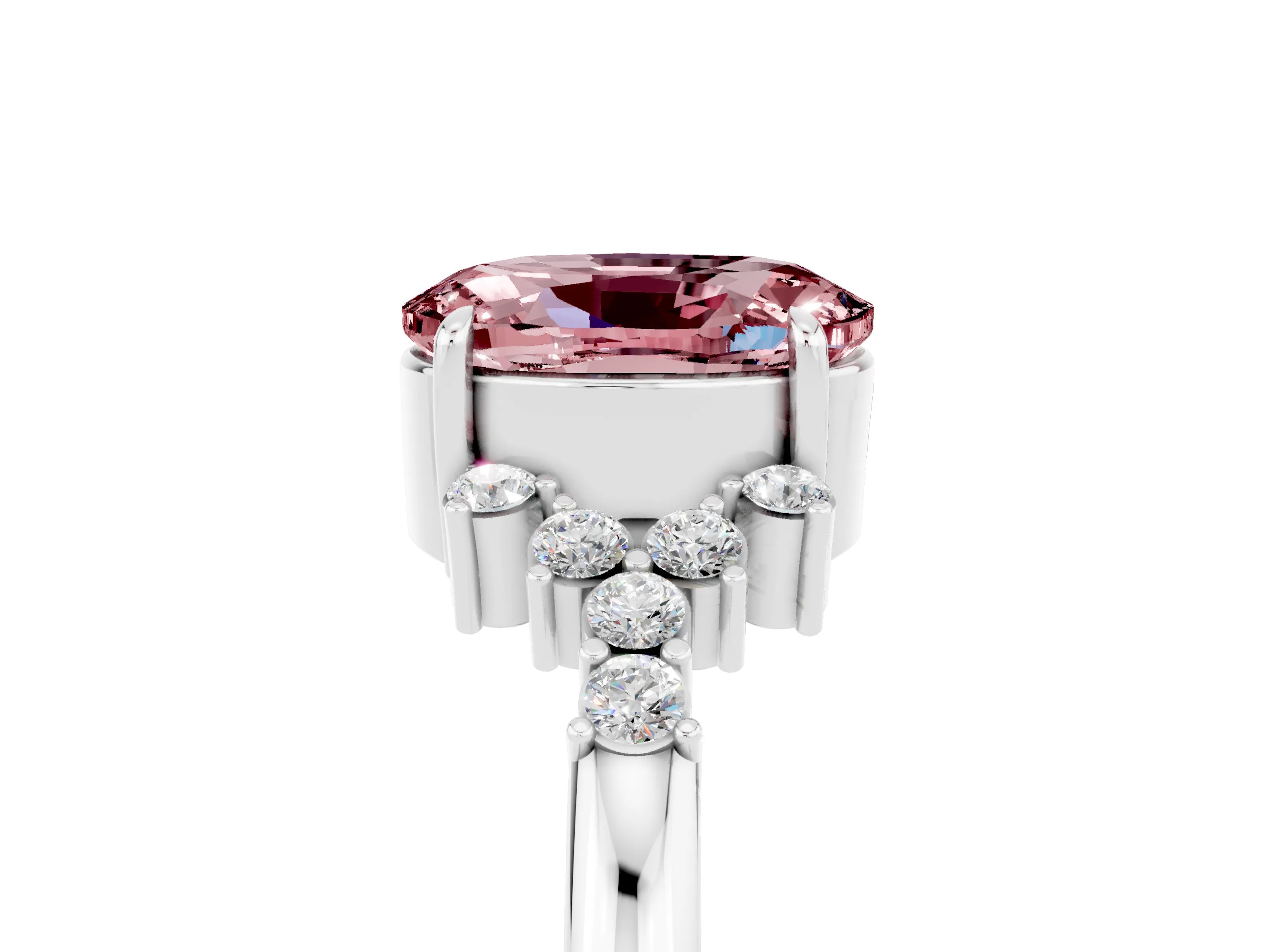 White gold Oval Cut Morganite Ring with Side Stones and Four-Prong Setting_101