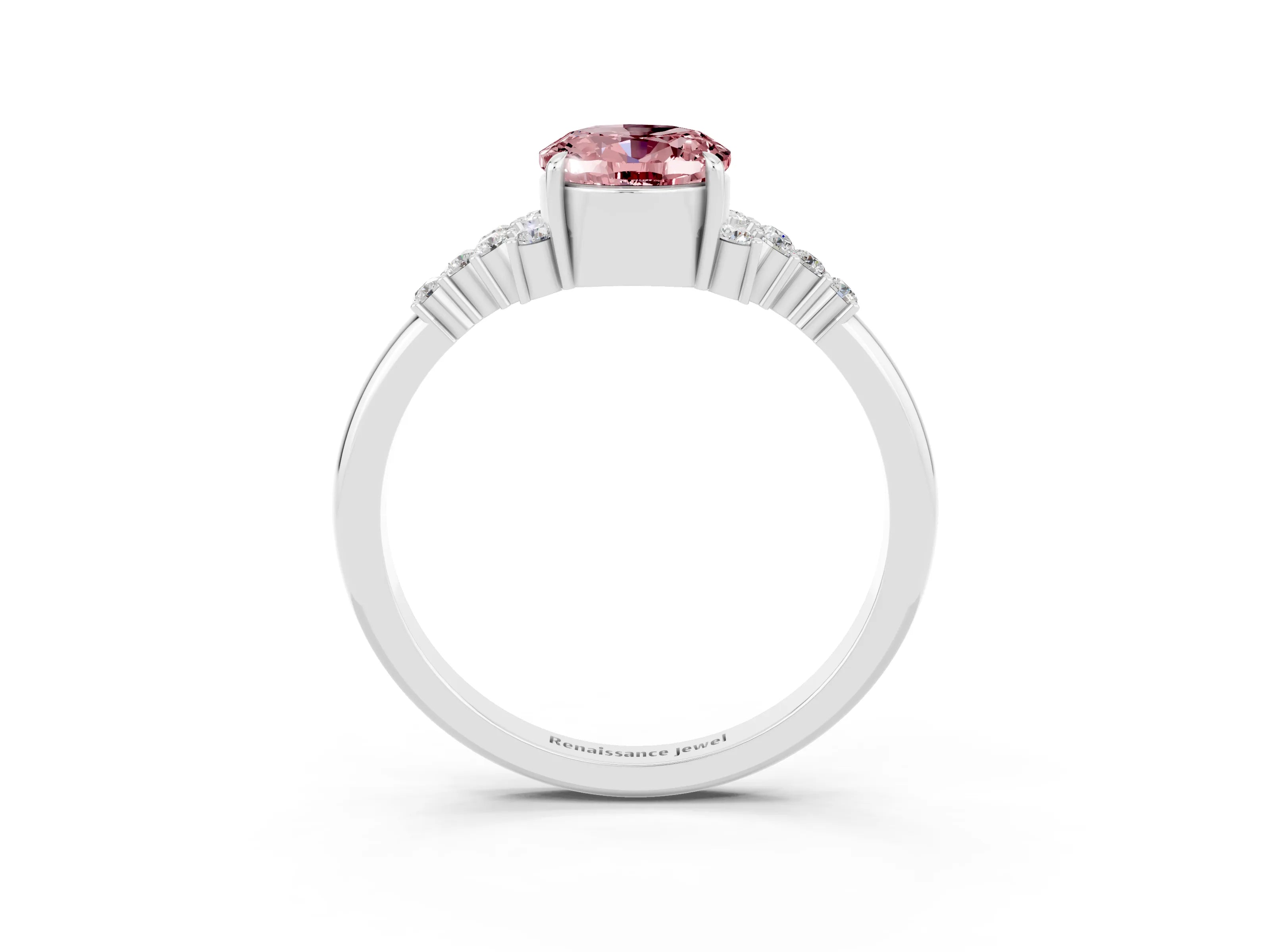 White gold Oval Cut Morganite Ring with Side Stones and Four-Prong Setting_94