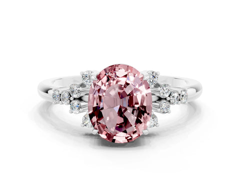 White gold Oval Cut Morganite Ring with Side Stones and Four-Prong Setting_96