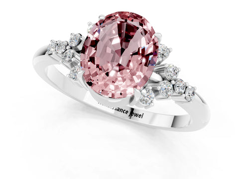 White gold Oval Cut Morganite Ring with Side Stones and Four-Prong Setting_97