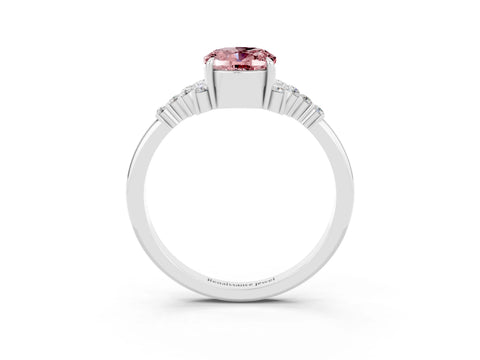White gold Oval Cut Morganite Ring with Side Stones and Four-Prong Setting_99