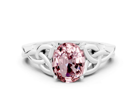 White gold Oval Cut Morganite Solitaire Celtic Knot Ring with Four-Prong Setting_12