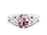 White gold Oval Cut Morganite Solitaire Celtic Knot Ring with Four-Prong Setting_12